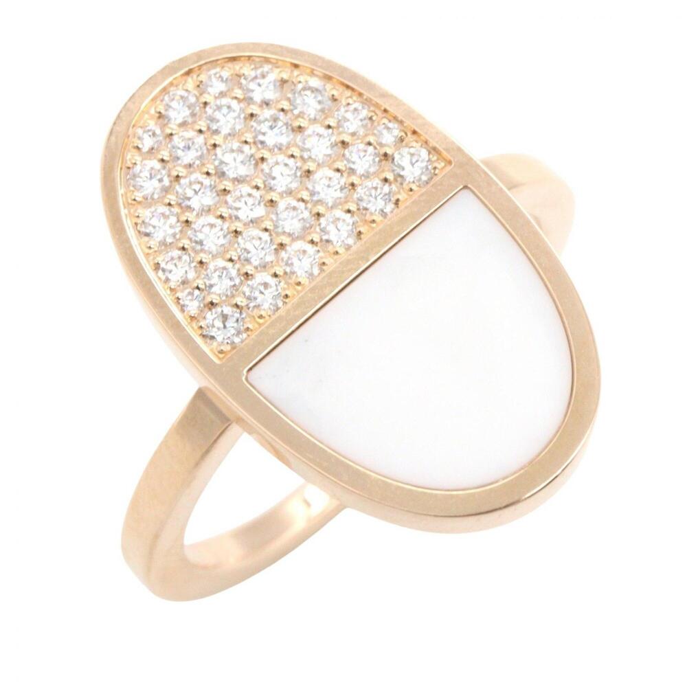 Hermes Chaine d'Ancre Verso MM Ring, Diamond Ceramic Jewelry, 18KPG (Pink Gol...